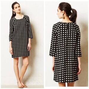 Anthropologie Lili Wang Black and White Polka Dot Sheath Dress XS
